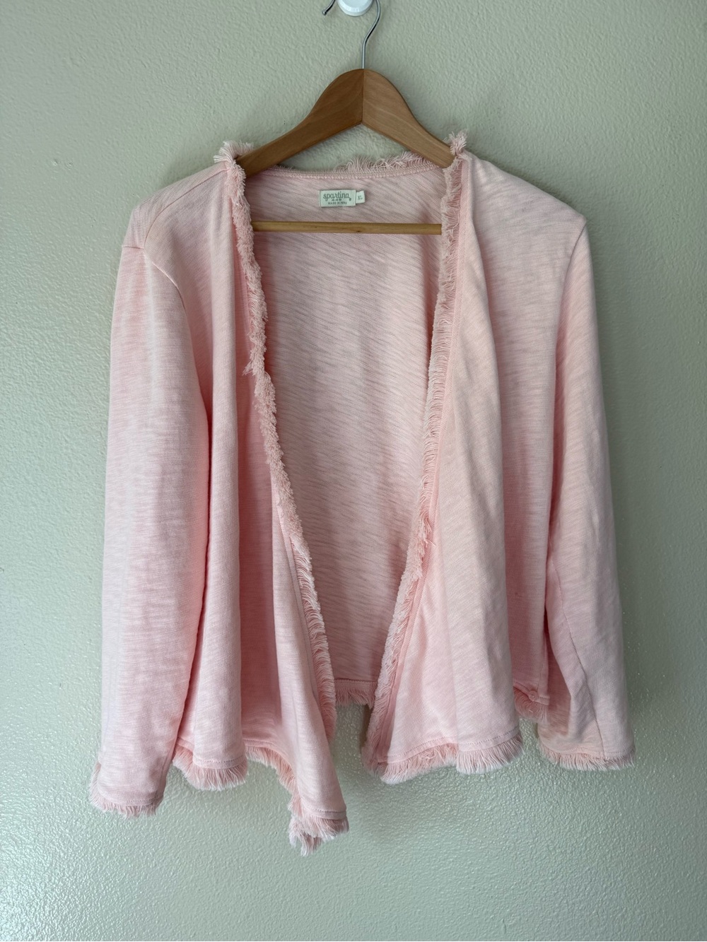 Spartina 449 Clara Soft Pink Open-Front Frayed Edge Sweater